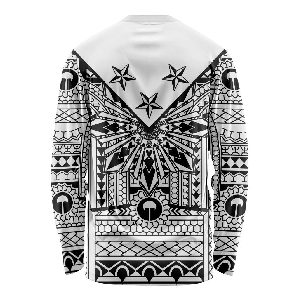 White Philippines Sun Star Long Sleeve Shirt Igorot Tribal Inspiration LT05 - Polynesian Pride