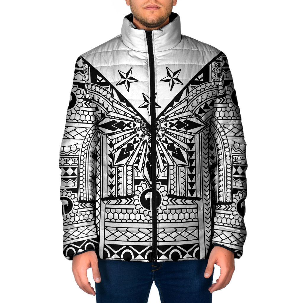 White Philippines Sun Star Padded Jacket Igorot Tribal Inspiration LT05 Men White - Polynesian Pride