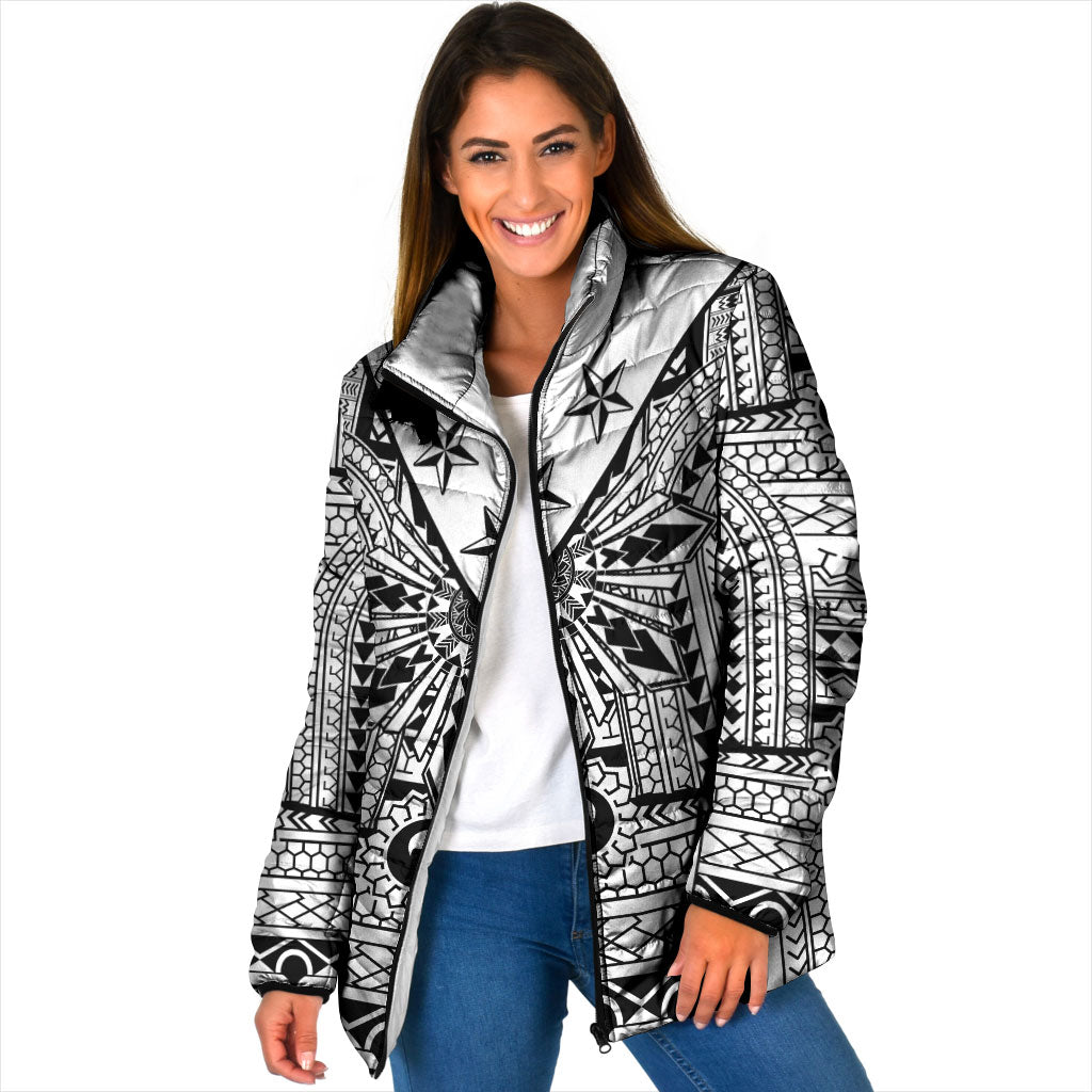 White Philippines Sun Star Padded Jacket Igorot Tribal Inspiration LT05 Women White - Polynesian Pride