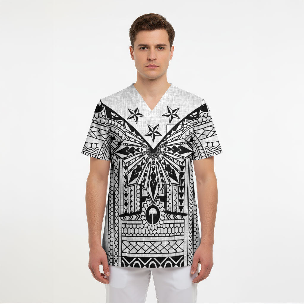 White Philippines Sun Star Scrub Top Igorot Tribal Inspiration LT05 - Polynesian Pride