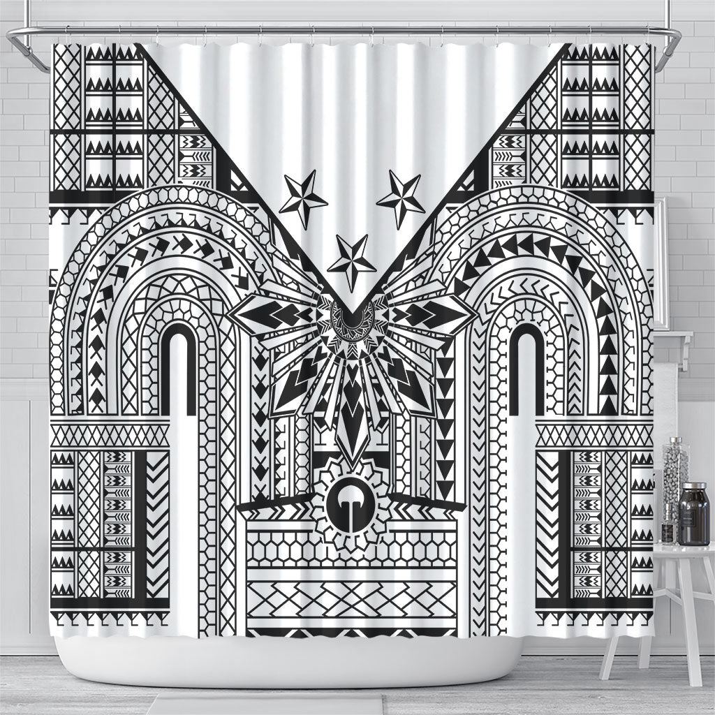 White Philippines Sun Star Shower Curtain Igorot Tribal Inspiration LT05 - Polynesian Pride