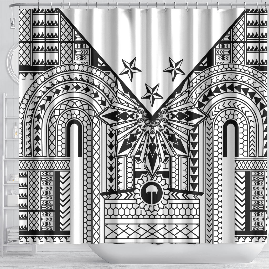 White Philippines Sun Star Shower Curtain Igorot Tribal Inspiration LT05 - Polynesian Pride
