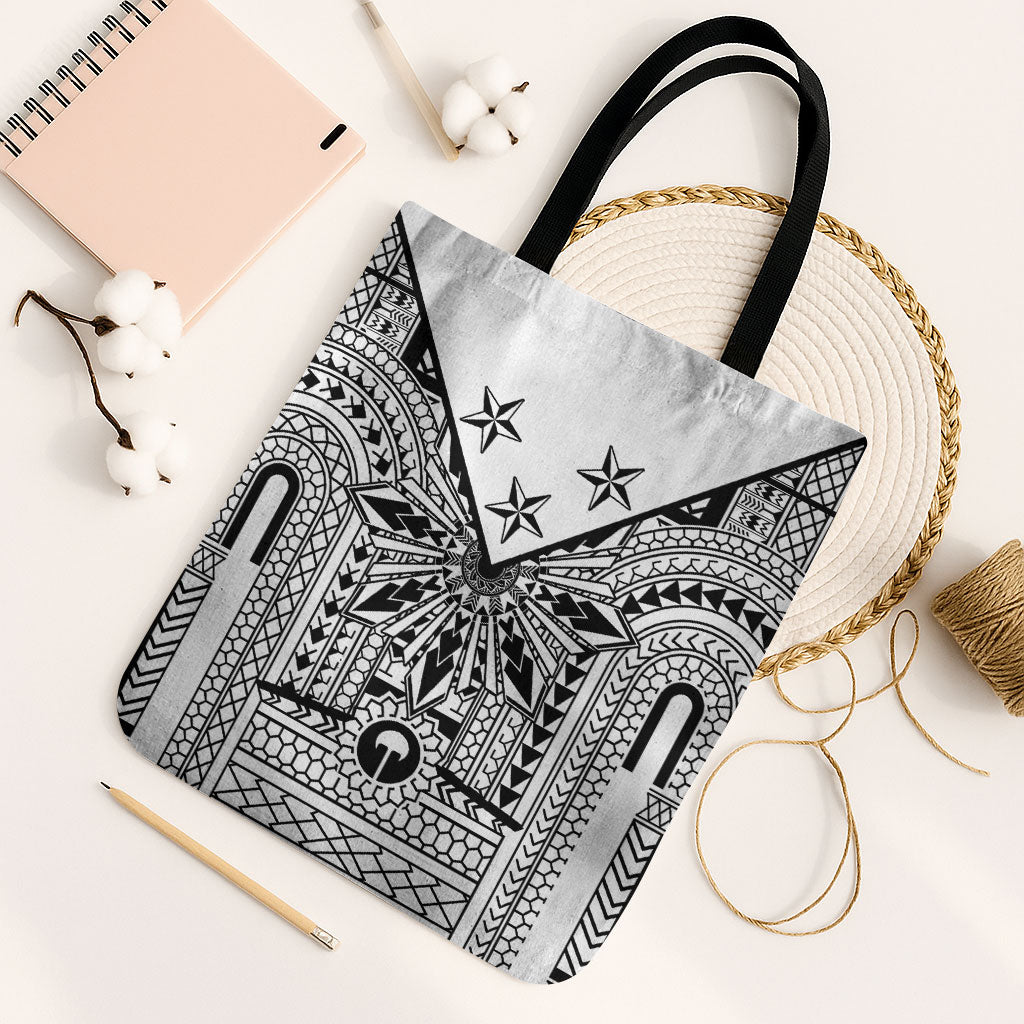 White Philippines Sun Star Tote Bag Igorot Tribal Inspiration LT05 Black Strap One Size White - Polynesian Pride