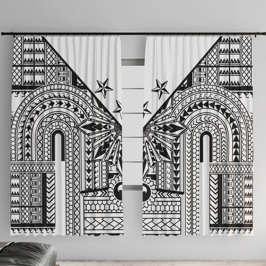 White Philippines Sun Star Window Curtain Igorot Tribal Inspiration LT05 With Hooks White - Polynesian Pride