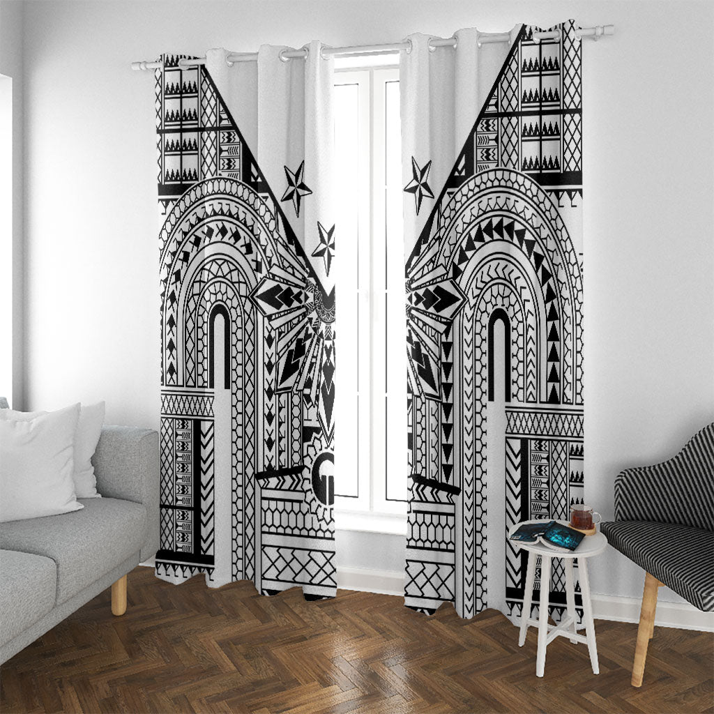 White Philippines Sun Star Window Curtain Igorot Tribal Inspiration LT05 With Grommets White - Polynesian Pride