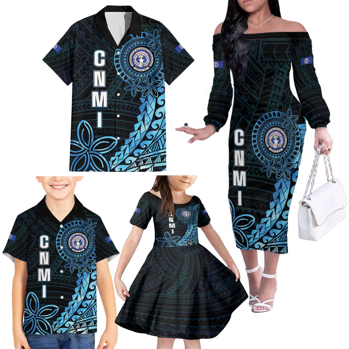 Personalized Northern Mariana Islands 78th Liberation Day Family Matching Off The Shoulder Long Sleeve Dress and Hawaiian Shirt