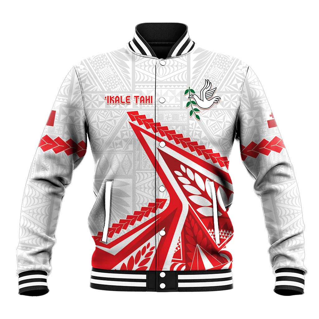 Custom Tonga Rugby 2024 Pacific Baseball Jacket Go Ikale Tahi LT05 Unisex White - Polynesian Pride