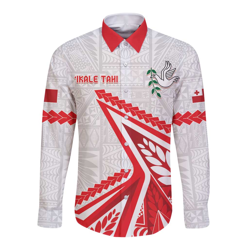 Custom Tonga Rugby 2024 Pacific Long Sleeve Button Shirt Go Ikale Tahi LT05 Unisex White - Polynesian Pride
