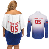 Custom Samoa Rugby 2024 Pacific Couples Matching Off Shoulder Short Dress and Long Sleeve Button Shirt Go Manu Samoa LT05 - Polynesian Pride