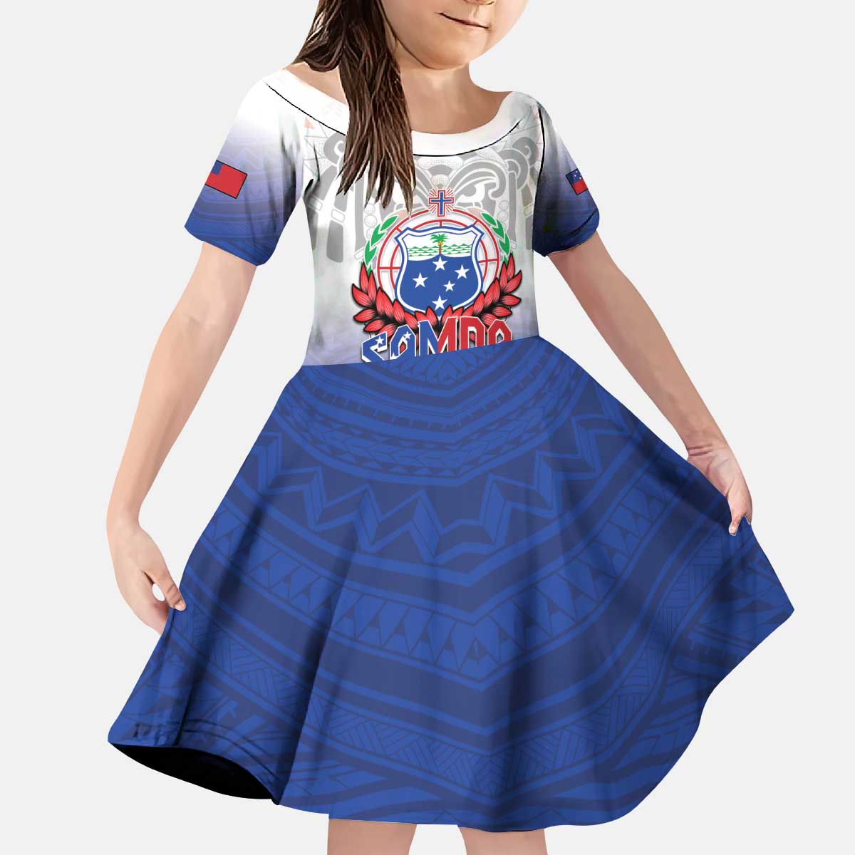 Custom Samoa Rugby 2024 Pacific Kid Short Sleeve Dress Go Manu Samoa LT05 KID Blue - Polynesian Pride