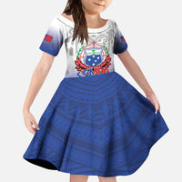Custom Samoa Rugby 2024 Pacific Kid Short Sleeve Dress Go Manu Samoa LT05 KID Blue - Polynesian Pride