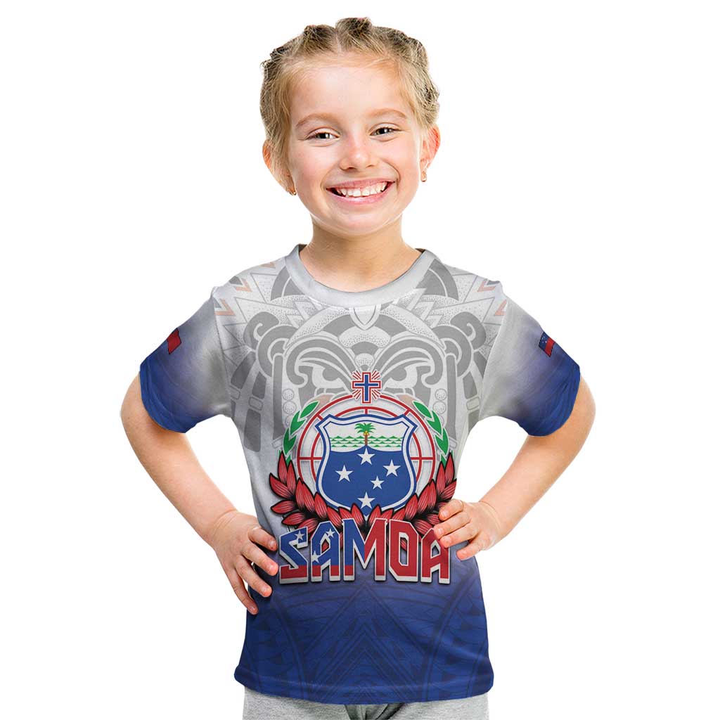 Custom Samoa Rugby 2024 Pacific Kid T Shirt Go Manu Samoa LT05 Blue - Polynesian Pride