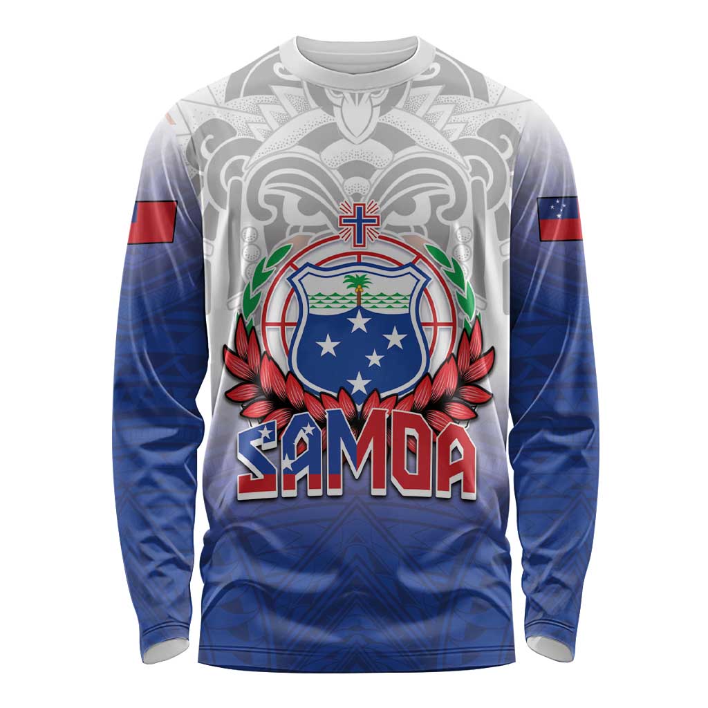 Custom Samoa Rugby 2024 Pacific Long Sleeve Shirt Go Manu Samoa LT05 Unisex Blue - Polynesian Pride