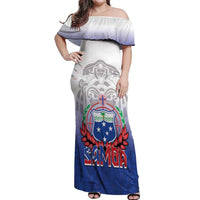 Custom Samoa Rugby 2024 Pacific Off Shoulder Maxi Dress Go Manu Samoa LT05 Women Blue - Polynesian Pride
