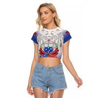 Custom Samoa Rugby 2024 Pacific Raglan Cropped T Shirt Go Manu Samoa LT05 Female Blue - Polynesian Pride