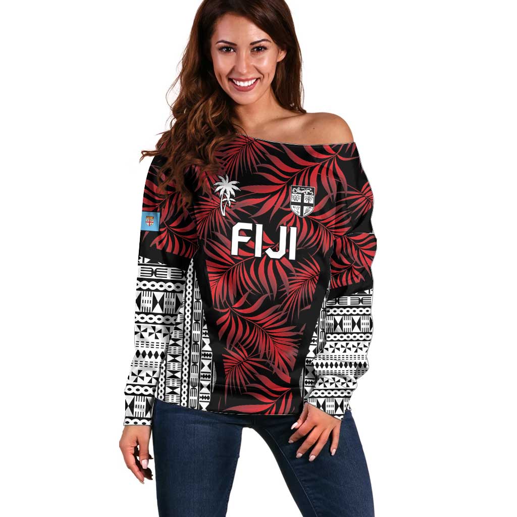 Custom Flying Fijians Rugby 2024 Pacific Off Shoulder Sweater Go Fiji LT05 Women Black - Polynesian Pride