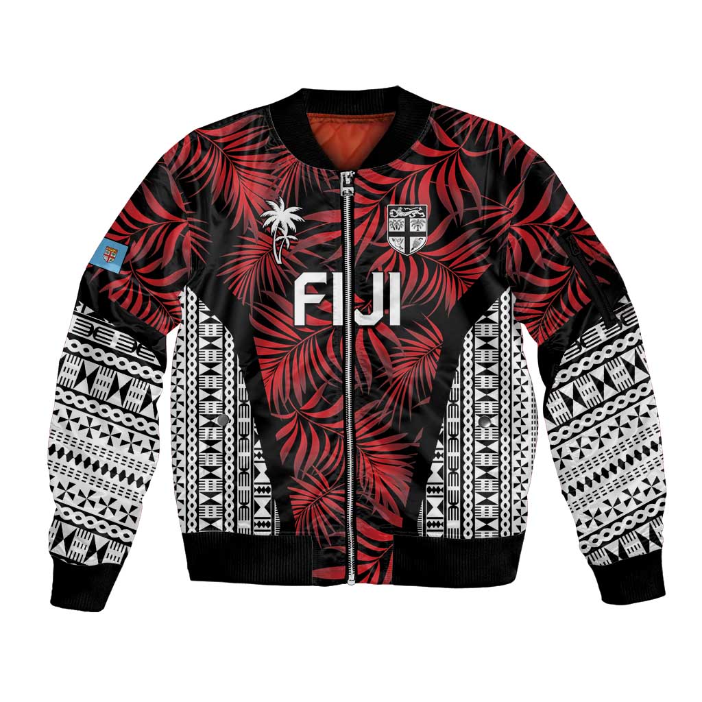 Custom Flying Fijians Rugby 2024 Pacific Sleeve Zip Bomber Jacket Go Fiji LT05 Unisex Black - Polynesian Pride