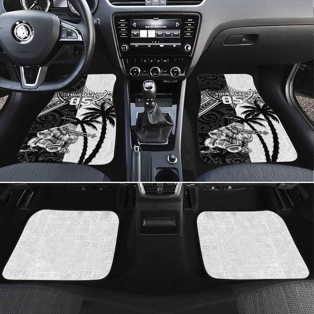 New Zealand And Fiji Rugby 2024 Car Mats Maori Kiwi With Fijian Palm Tree LT05 Set 4pcs Black - Polynesian Pride