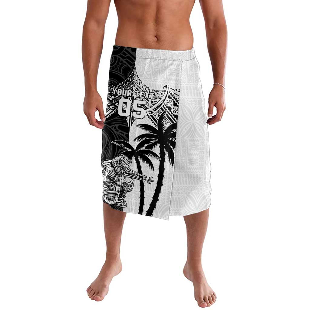 Custom New Zealand And Fiji Rugby 2024 Lavalava Maori Kiwi With Fijian Palm Tree LT05 Black - Polynesian Pride