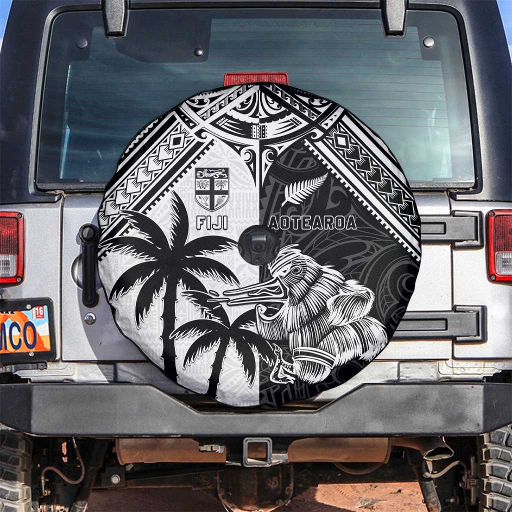 New Zealand And Fiji Rugby 2024 Spare Tire Cover Maori Kiwi With Fijian Palm Tree