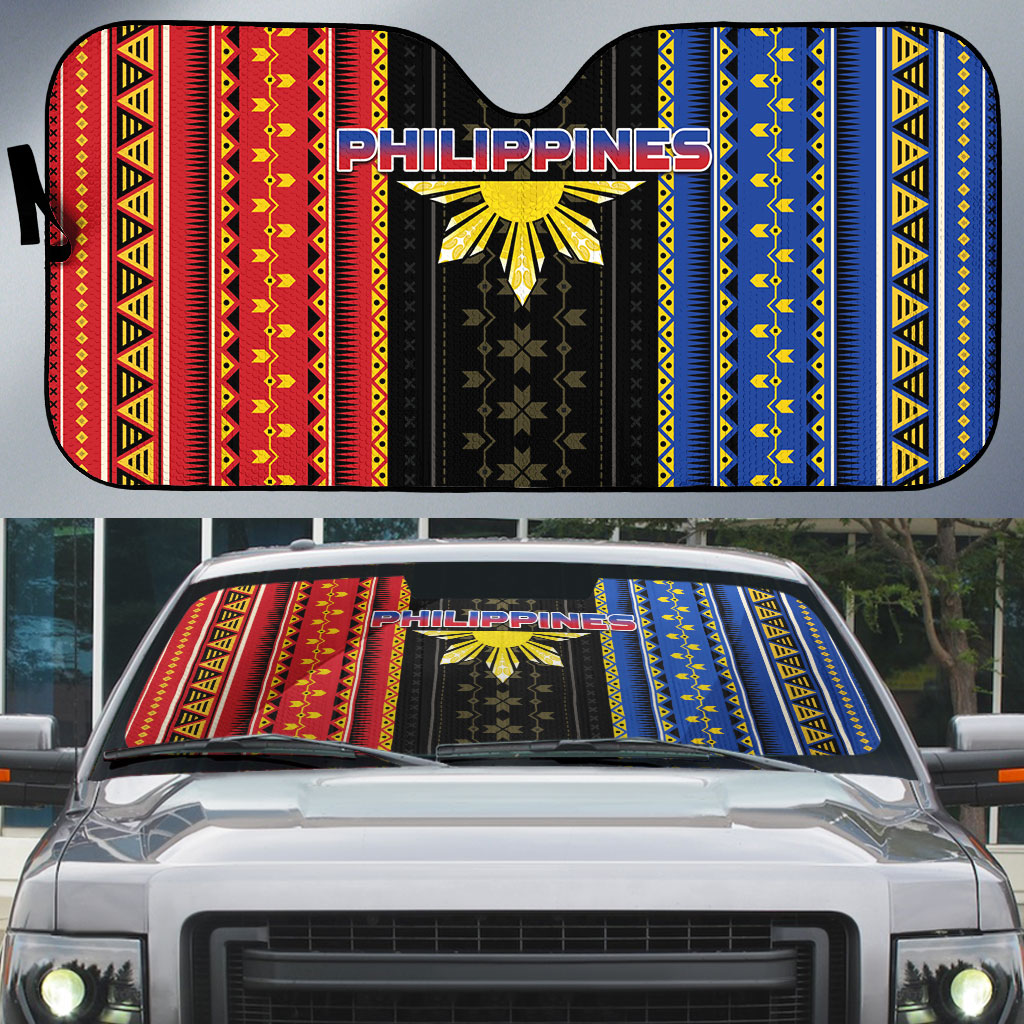Philippines Filipinos Auto Sun Shade Igorot Tribal Inspiration Pattern Style LT05 Black - Polynesian Pride