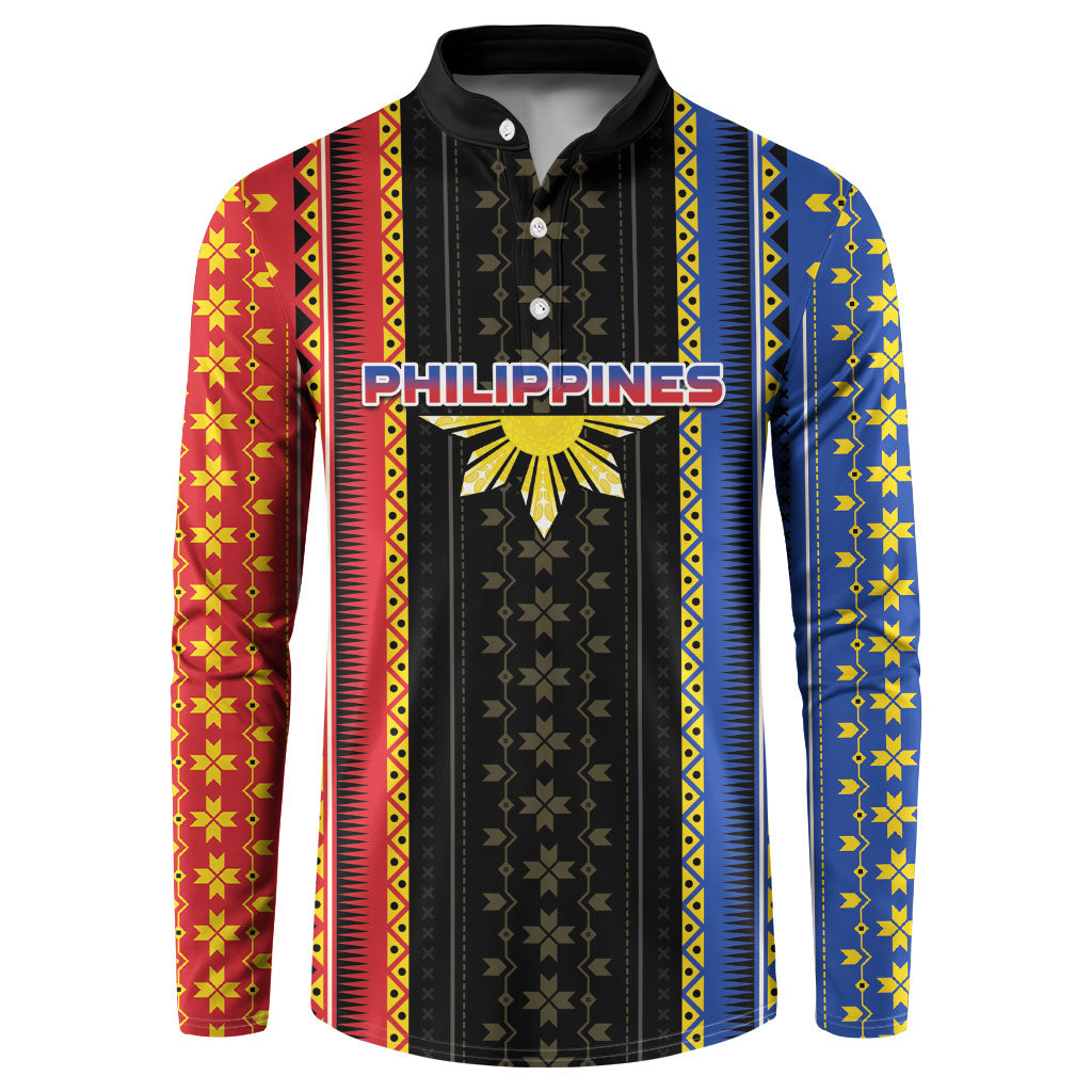 Personalised Philippines Filipinos Button Sweatshirt Igorot Tribal Inspiration Pattern Style LT05 Black - Polynesian Pride
