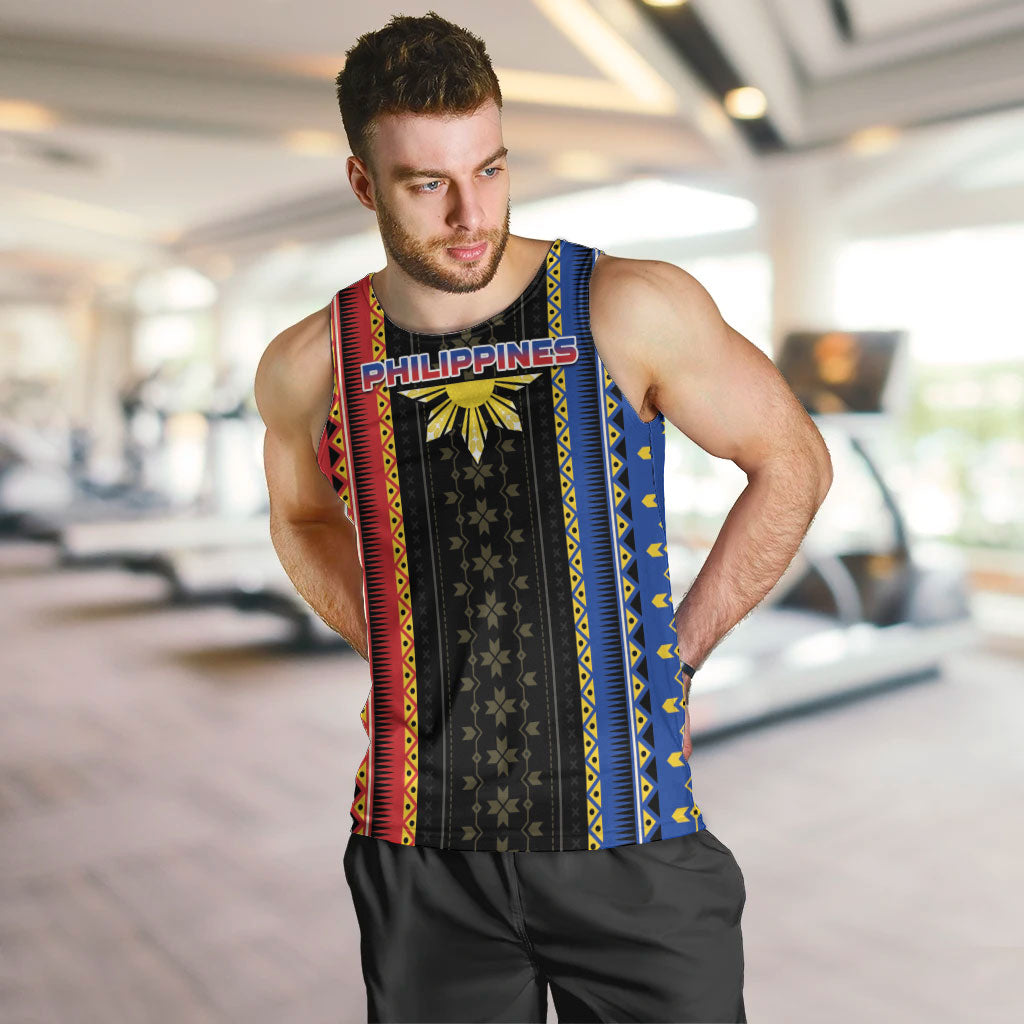 Personalised Philippines Filipinos Men Tank Top Igorot Tribal Inspiration Pattern Style LT05 Black - Polynesian Pride