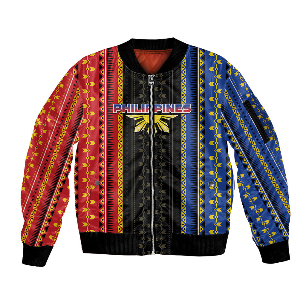 Personalised Philippines Filipinos Sleeve Zip Bomber Jacket Igorot Tribal Inspiration Pattern Style LT05 Unisex Black - Polynesian Pride