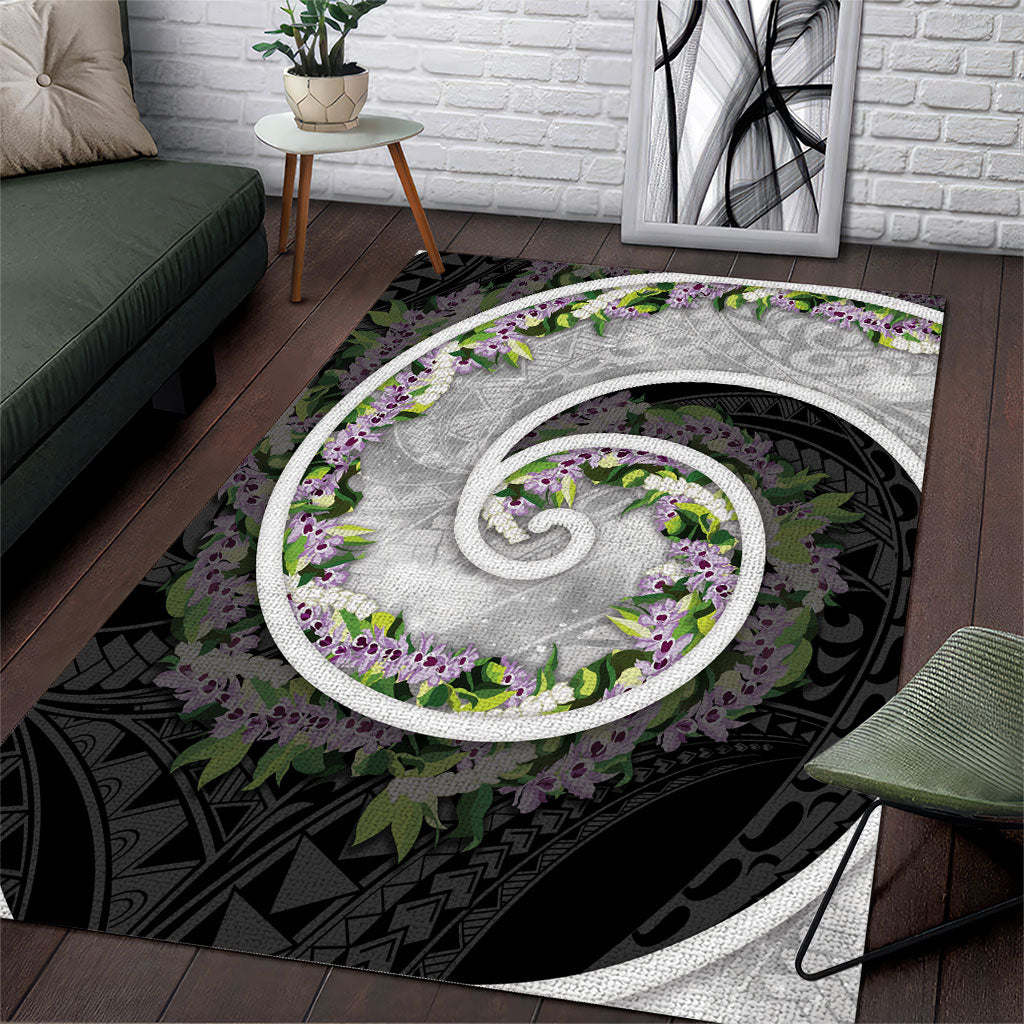 Piko Hawaii Area Rug Polynesian Pattern With Maile Pikake Honohono Lei LT05 Black - Polynesian Pride