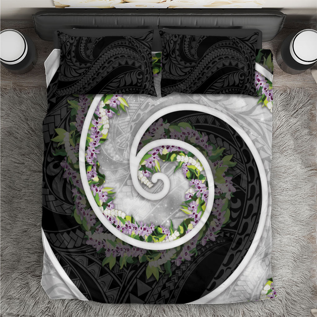 Piko Hawaii Bedding Set Polynesian Pattern With Maile Pikake Honohono Lei LT05 Black - Polynesian Pride