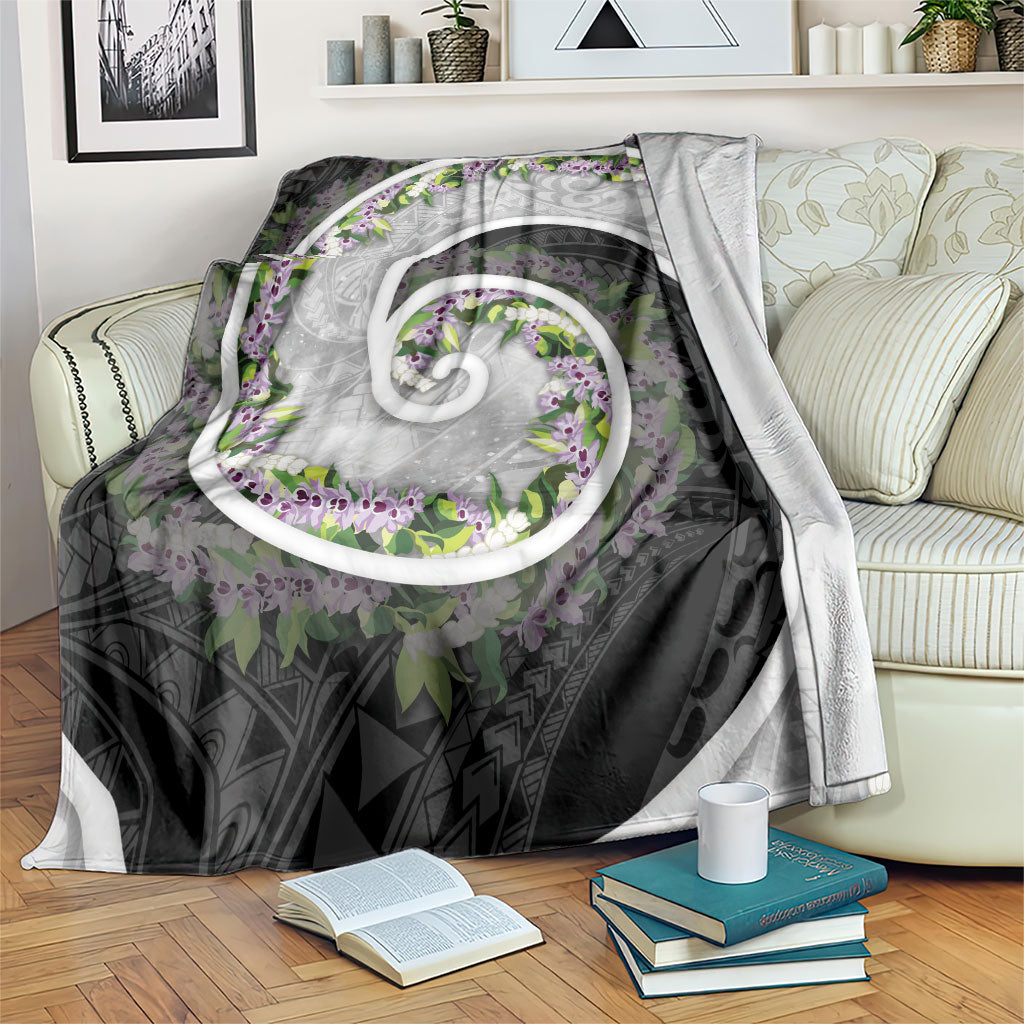 Piko Hawaii Blanket Polynesian Pattern With Maile Pikake Honohono Lei LT05 Black - Polynesian Pride