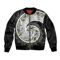 Piko Hawaii Bomber Jacket Polynesian Pattern With Maile Pikake Honohono Lei LT05 Unisex Black - Polynesian Pride