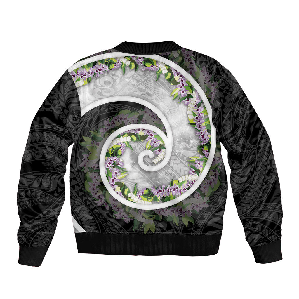 Piko Hawaii Bomber Jacket Polynesian Pattern With Maile Pikake Honohono Lei LT05 - Polynesian Pride
