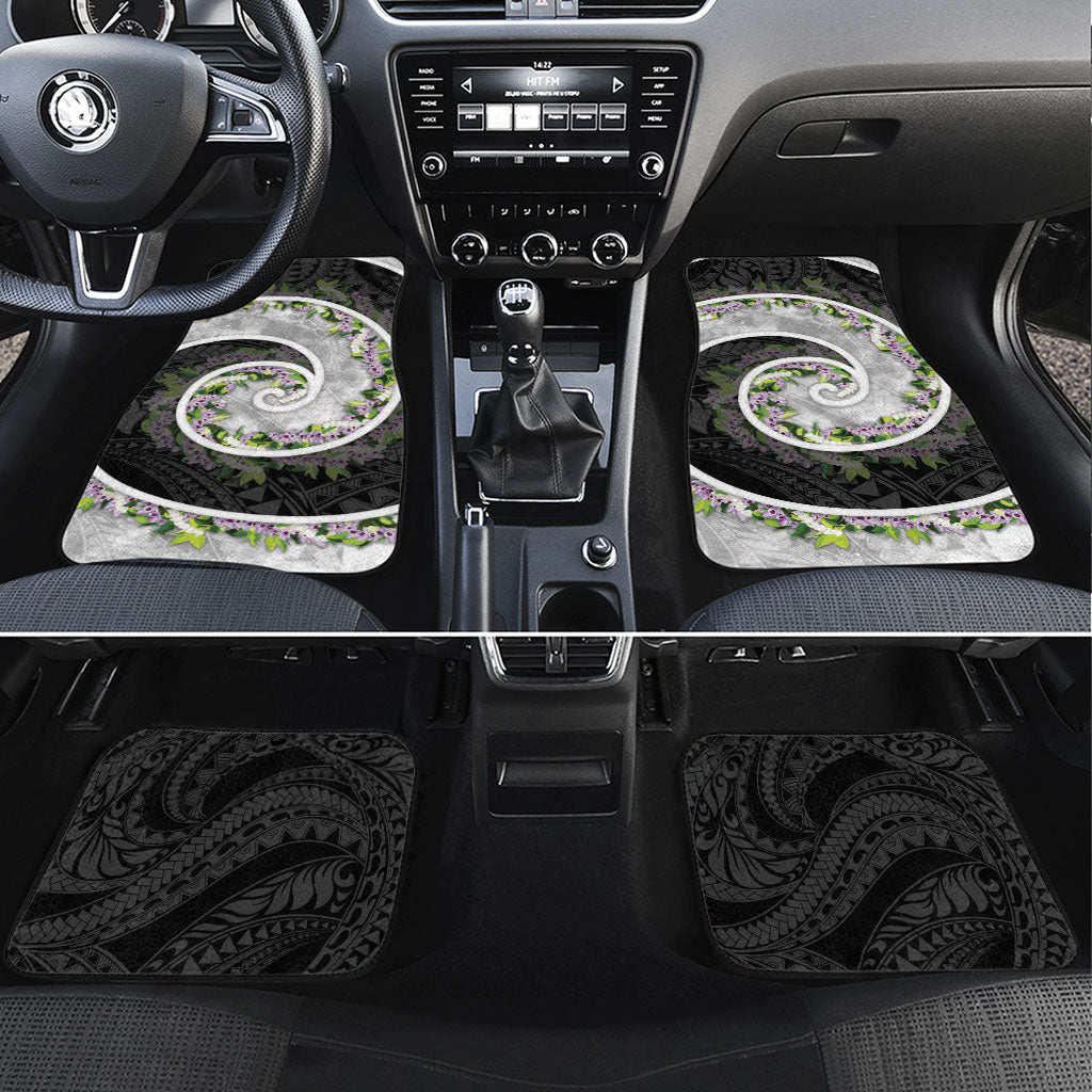 Piko Hawaii Car Mats Polynesian Pattern With Maile Pikake Honohono Lei LT05 Set 4pcs Black - Polynesian Pride