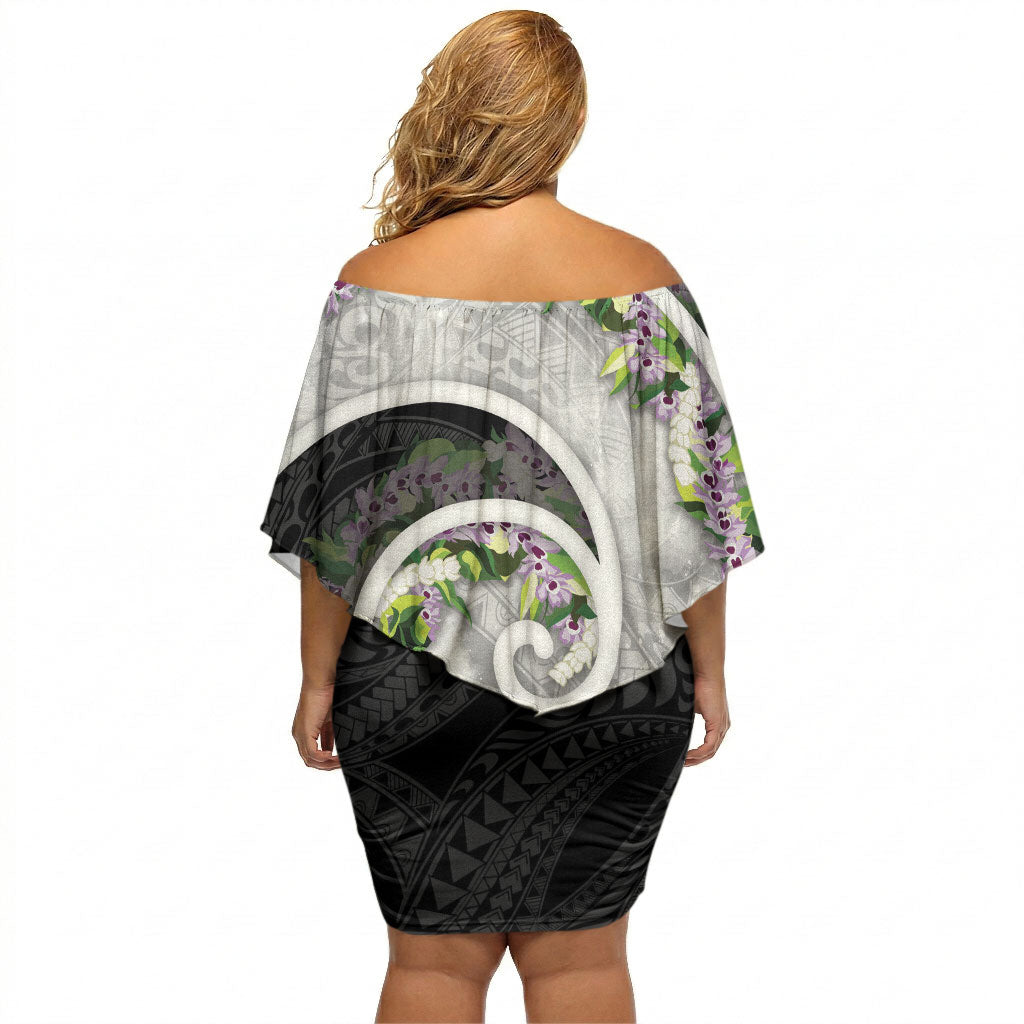 Piko Hawaii Off Shoulder Short Dress Polynesian Pattern With Maile Pikake Honohono Lei LT05 - Polynesian Pride