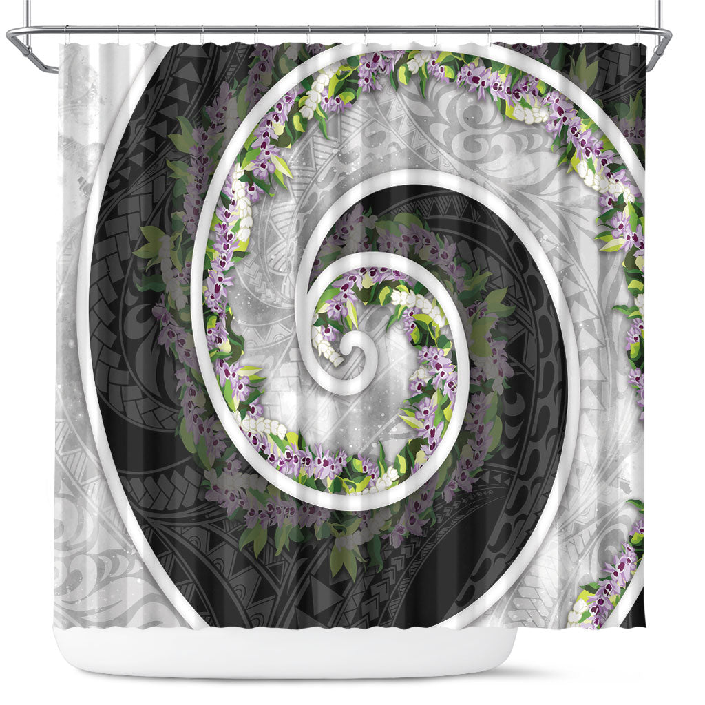 Piko Hawaii Shower Curtain Polynesian Pattern With Maile Pikake Honohono Lei LT05 Black - Polynesian Pride