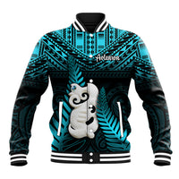 New Zealand Baseball Jacket Manaia Maori Pattern With Turquoise Fern LT05 Unisex Turquoise - Polynesian Pride