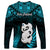 New Zealand Long Sleeve Shirt Manaia Maori Pattern With Turquoise Fern LT05 - Polynesian Pride