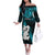 Personalized New Zealand Off The Shoulder Long Sleeve Dress Manaia Maori Pattern With Turquoise Fern LT05 Women Turquoise - Polynesian Pride