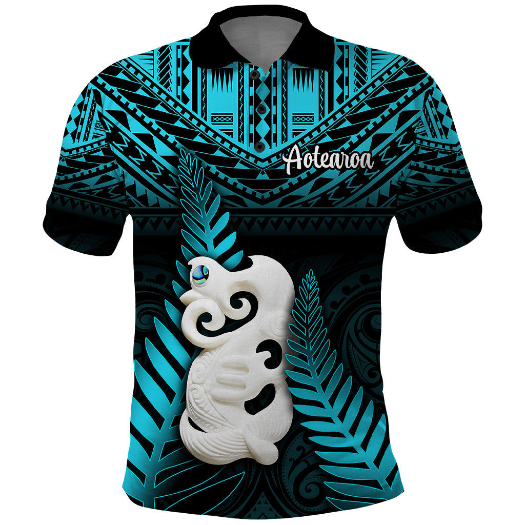 Personalized New Zealand Polo Shirt Manaia Maori Pattern With Turquoise Fern LT05 Turquoise - Polynesian Pride