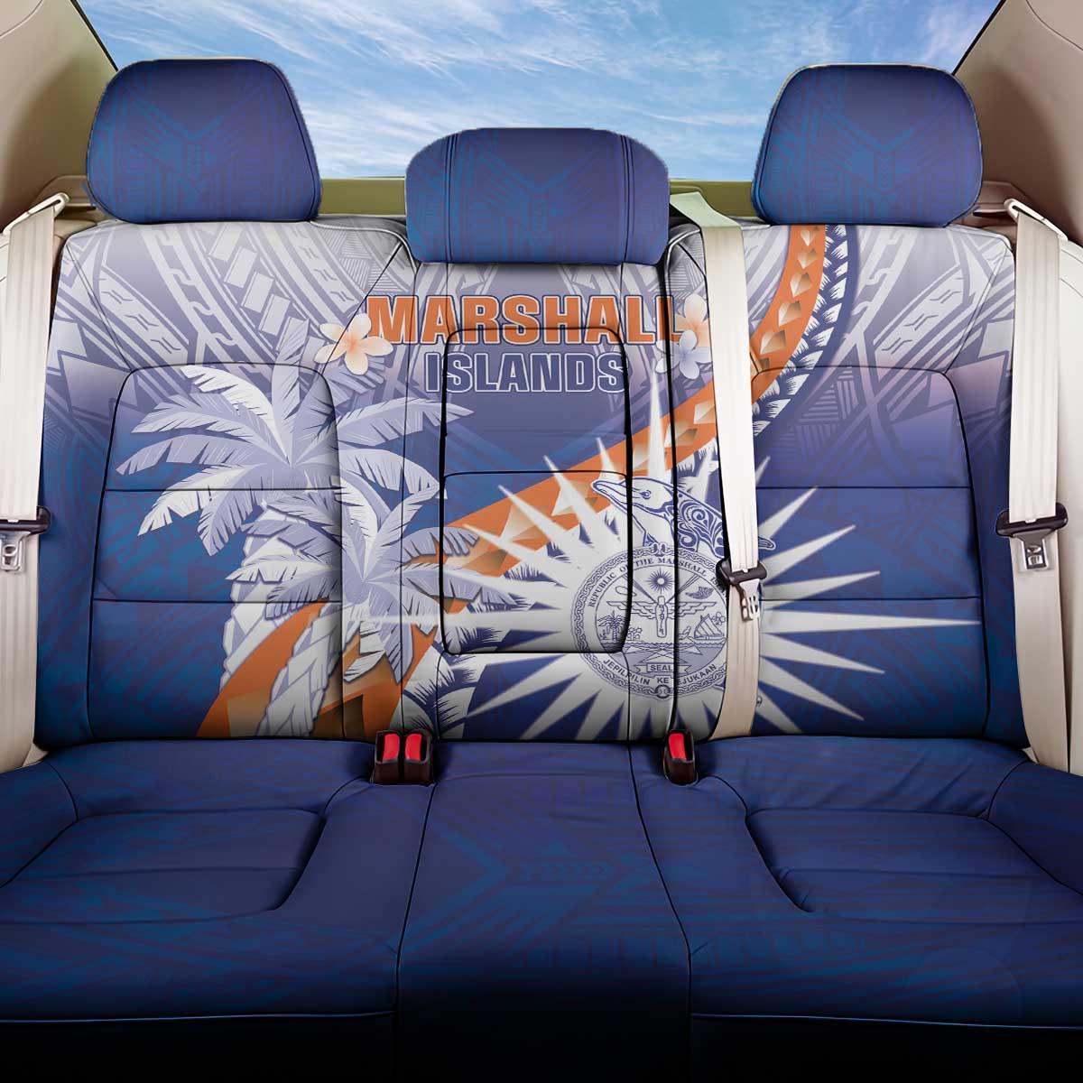 Marshall Islands Manit Day Back Car Seat Cover Polynesian Tribal Tattoo Tropical Style LT05 One Size Blue - Polynesian Pride