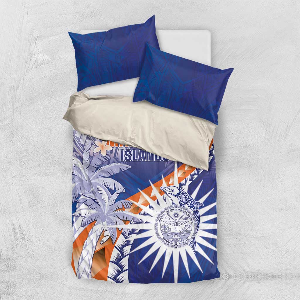 Marshall Islands Manit Day Bedding Set Polynesian Tribal Tattoo Tropical Style LT05 US Twin 172cm x 218cm Blue - Polynesian Pride