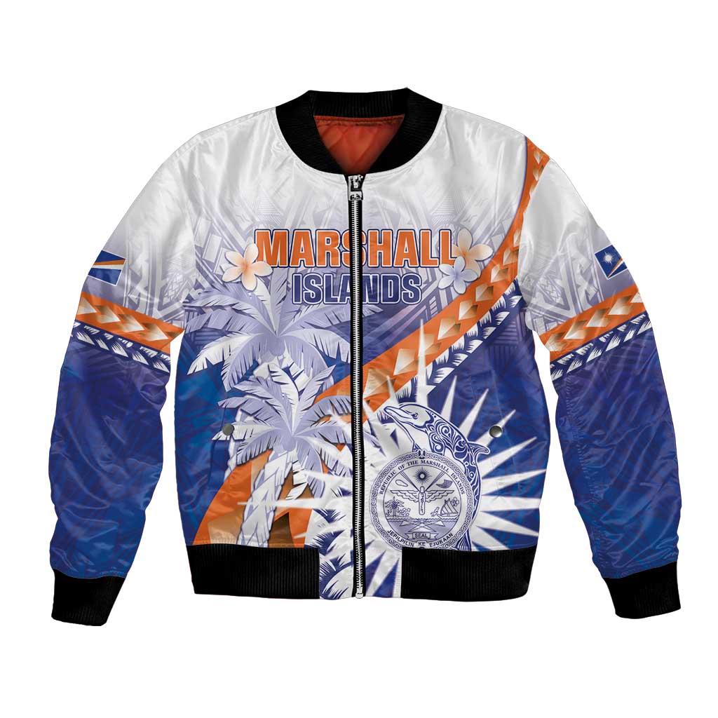 Personalised Marshall Islands Manit Day Bomber Jacket Polynesian Tribal Tattoo Tropical Style LT05 Unisex Blue - Polynesian Pride