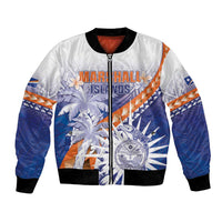 Personalised Marshall Islands Manit Day Bomber Jacket Polynesian Tribal Tattoo Tropical Style LT05 Unisex Blue - Polynesian Pride