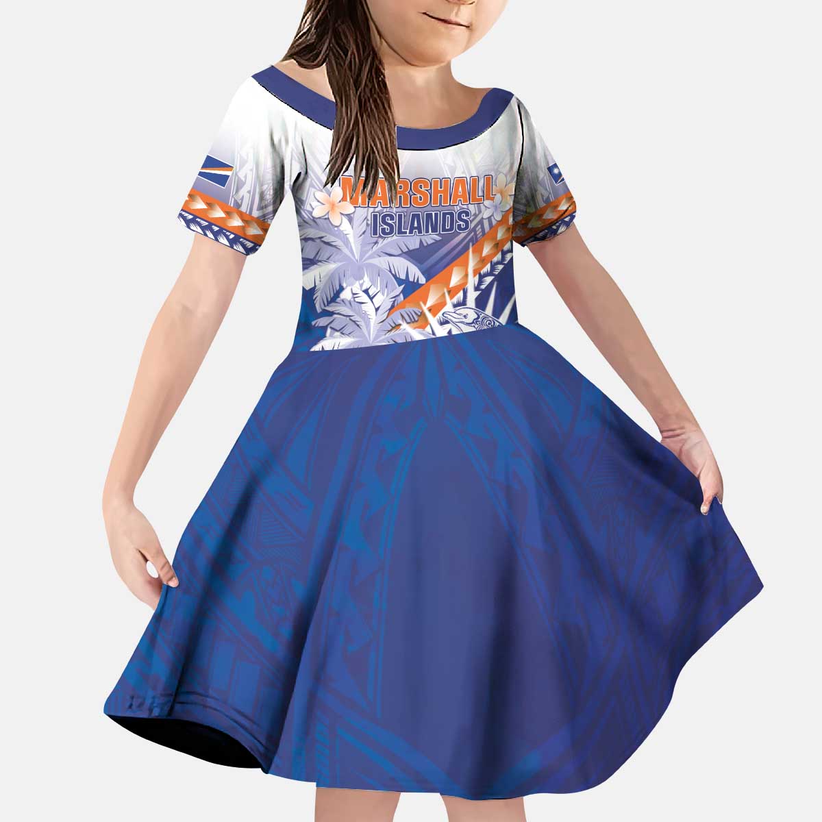 Personalised Marshall Islands Manit Day Kid Short Sleeve Dress Polynesian Tribal Tattoo Tropical Style LT05 KID Blue - Polynesian Pride