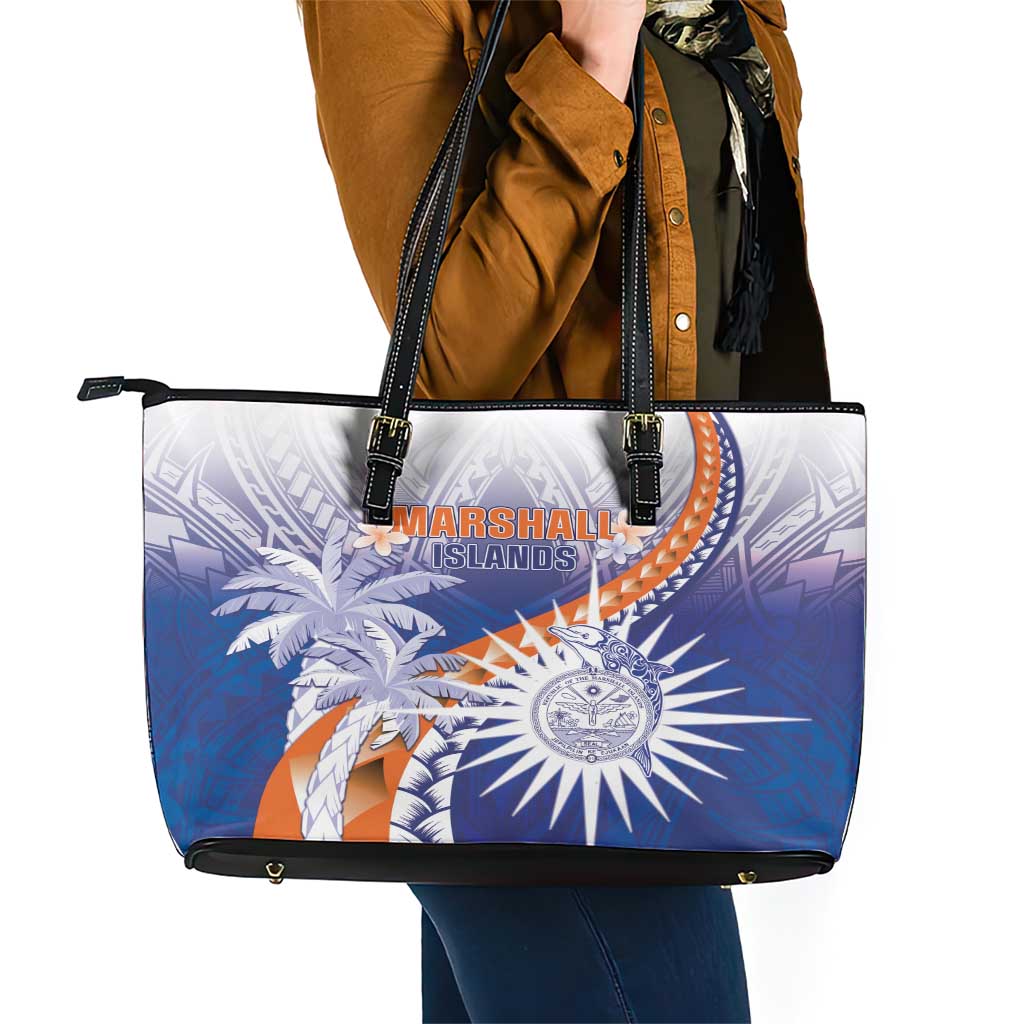 Marshall Islands Manit Day Leather Tote Bag Polynesian Tribal Tattoo Tropical Style LT05 - Polynesian Pride