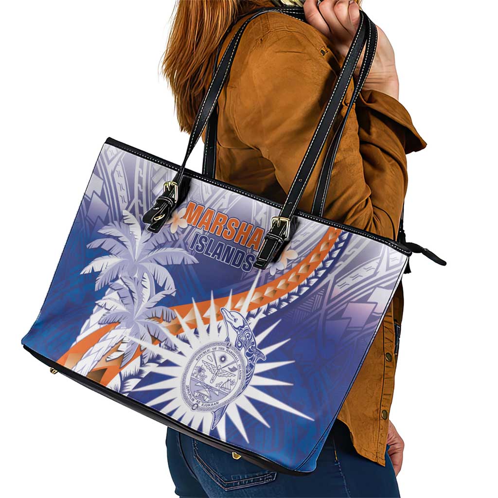 Marshall Islands Manit Day Leather Tote Bag Polynesian Tribal Tattoo Tropical Style LT05 - Polynesian Pride