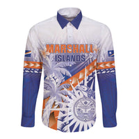 Personalised Marshall Islands Manit Day Long Sleeve Button Shirt Polynesian Tribal Tattoo Tropical Style LT05 Unisex Blue - Polynesian Pride