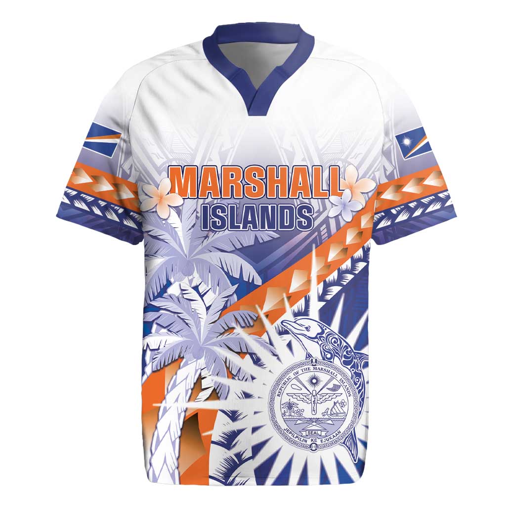 Personalised Marshall Islands Manit Day Rugby Jersey Polynesian Tribal Tattoo Tropical Style LT05 Blue - Polynesian Pride