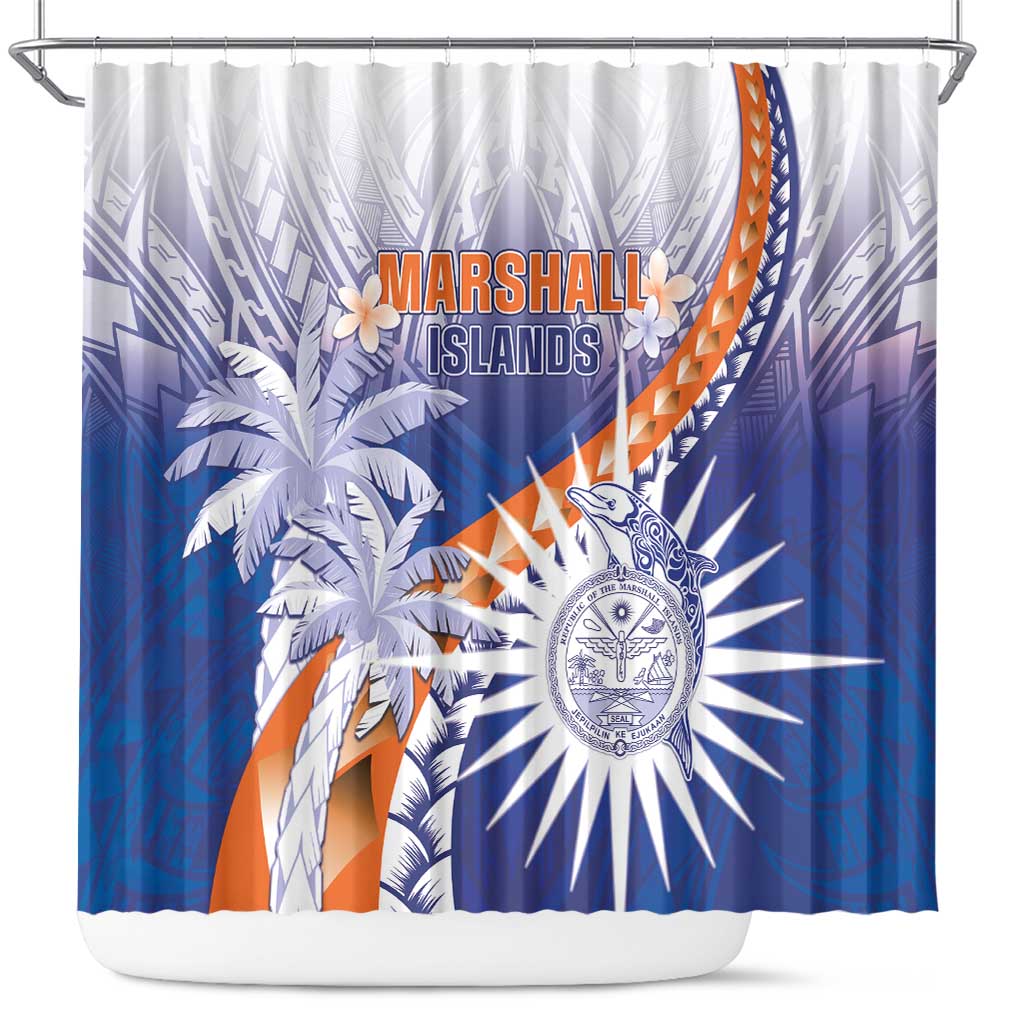 Marshall Islands Manit Day Shower Curtain Polynesian Tribal Tattoo Tropical Style LT05 Blue - Polynesian Pride